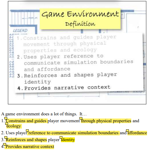 Four ways the game environment shapes player identity and experience, from the GDC talk.