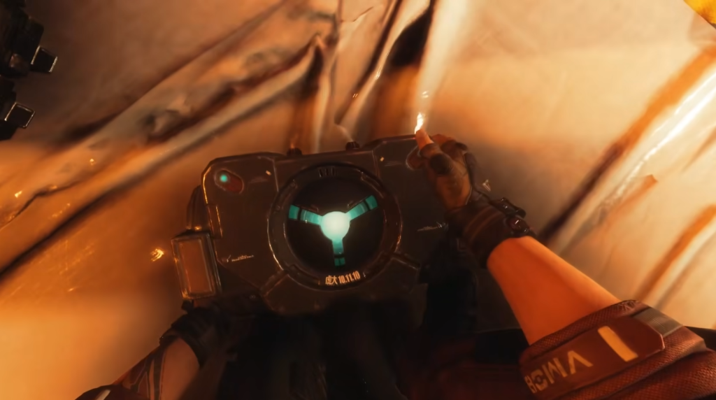 The player holds the Pilot emergency kit taken from BT.