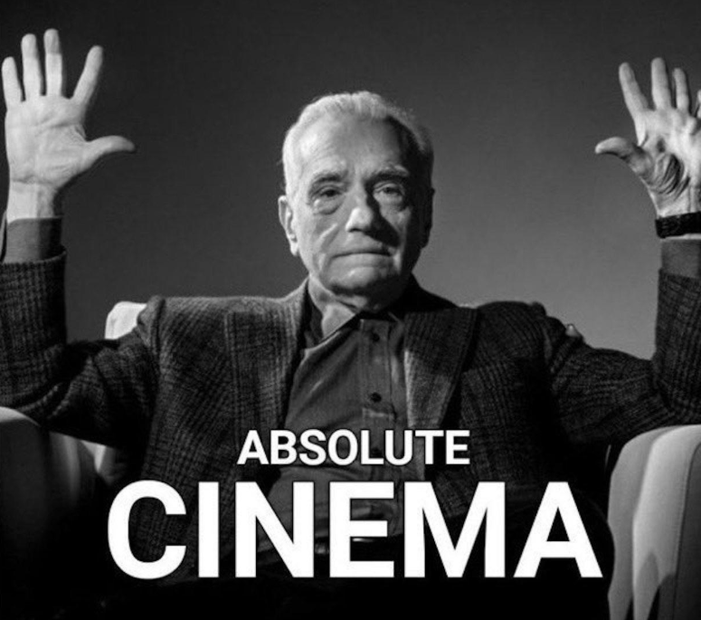 Black-and-white Absolute Cinema meme.