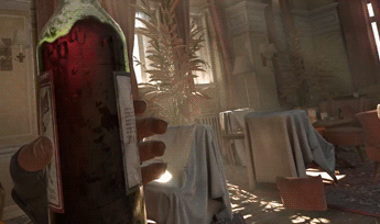 An animated demonstration of a player tilting a bottle in Half-Life: Alyx.